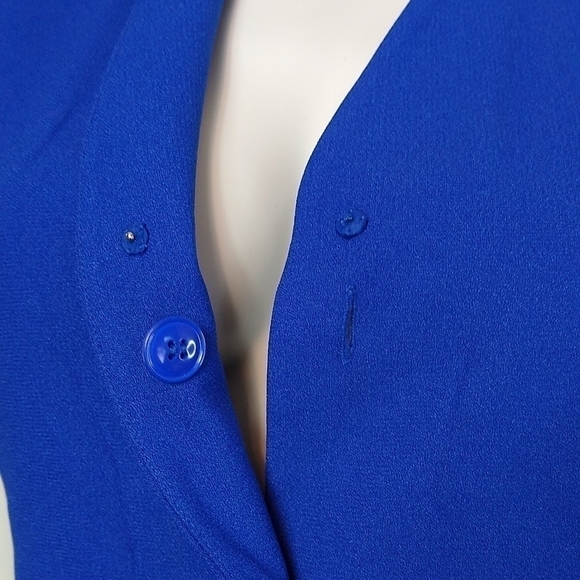 Le Suit Petite SZ 4P Royal Blue Early 90's Retro Short Sleeve Suit Skirt Set - Picture 7 of 15